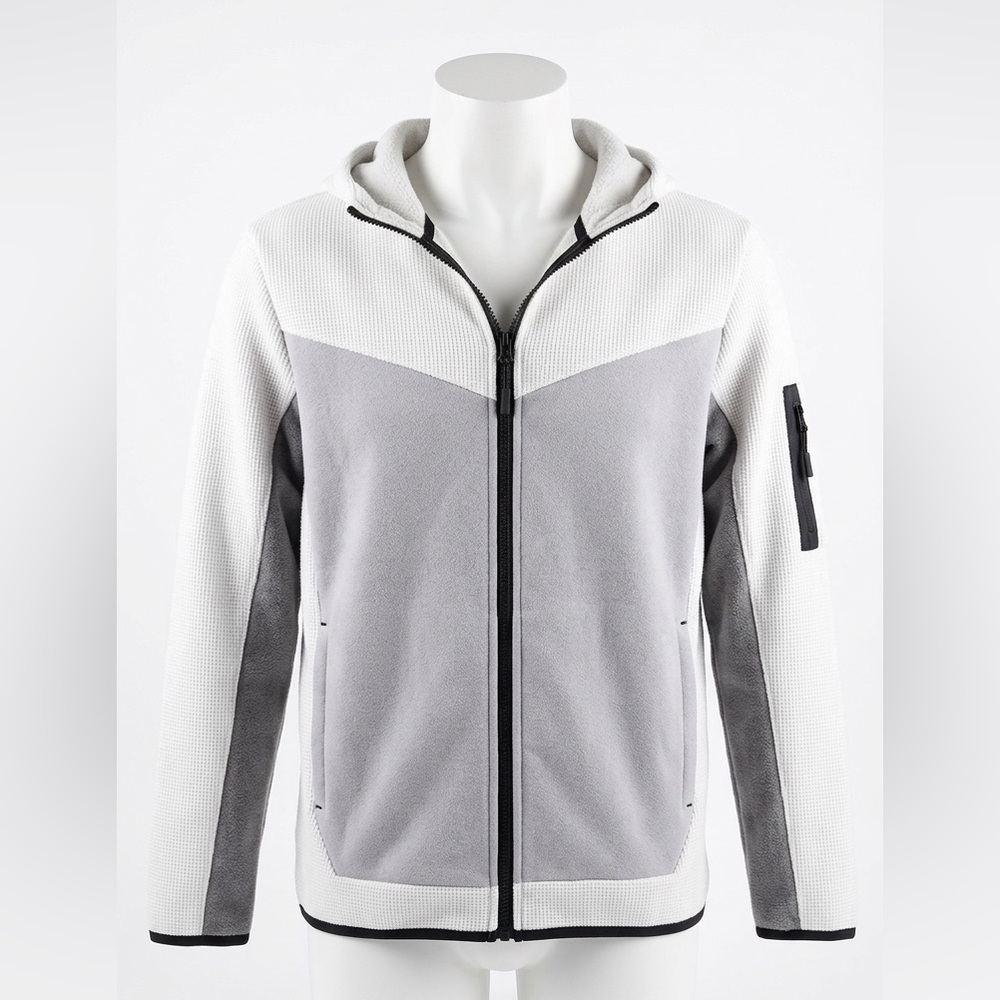 Primark Boys Tech Fleece Full Zip-Up Grey Colour Block Hoodie 10/11Y